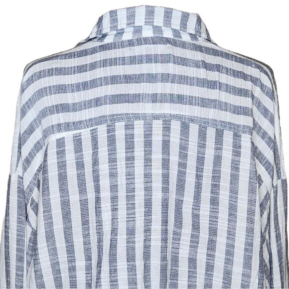 Forever 21 Cropped Jacket Blue White Striped Button Front Elastic Hem Women's L - Picture 5 of 9